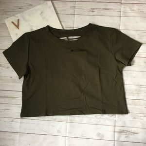 womens s olive green slashed tshirt grunge rock